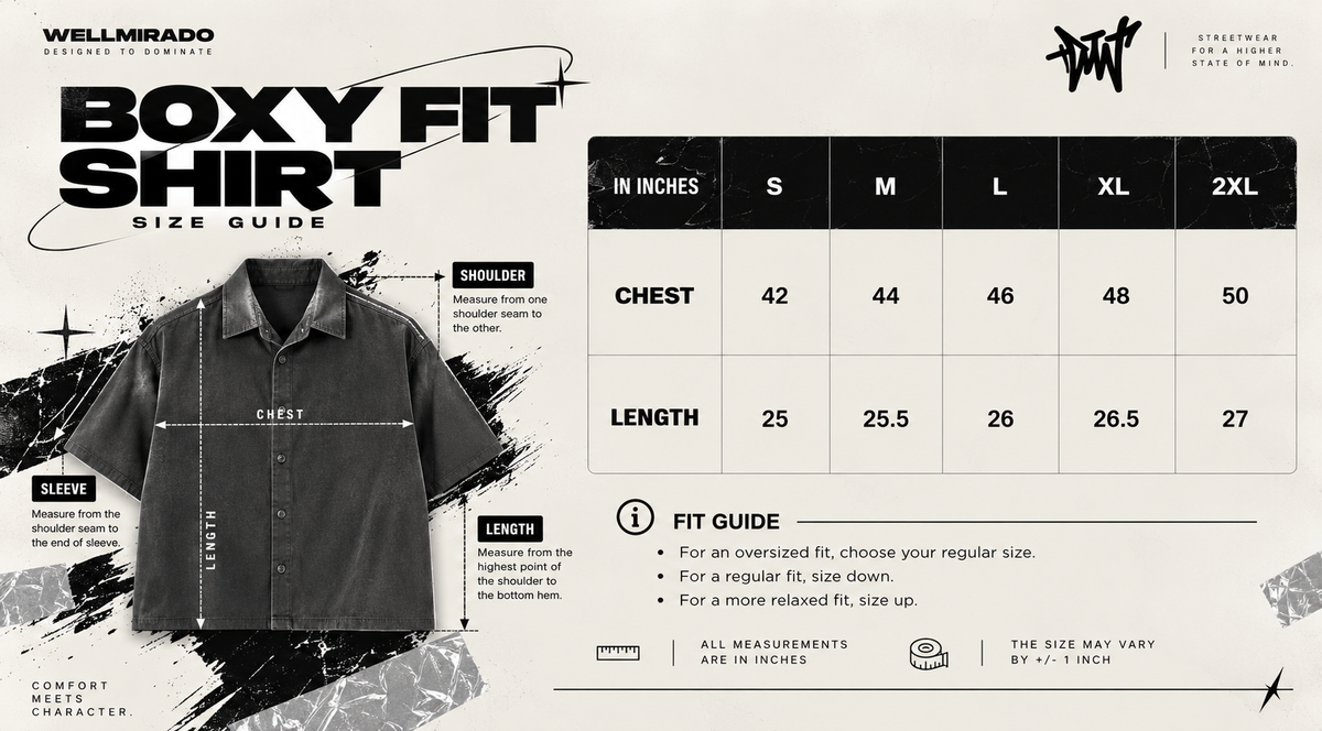 Boxy Shirts size chart