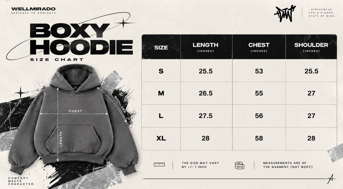 Hoodies size chart