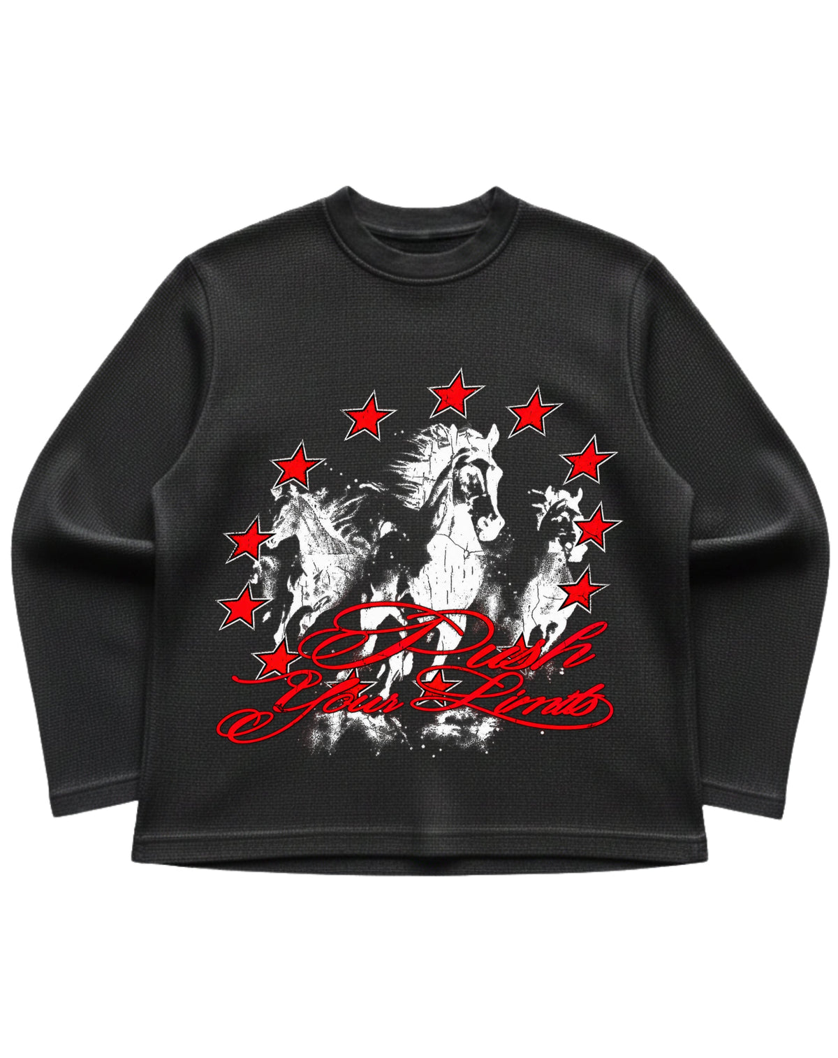 Black waffle knit oversized full-sleeve Front Design Main image