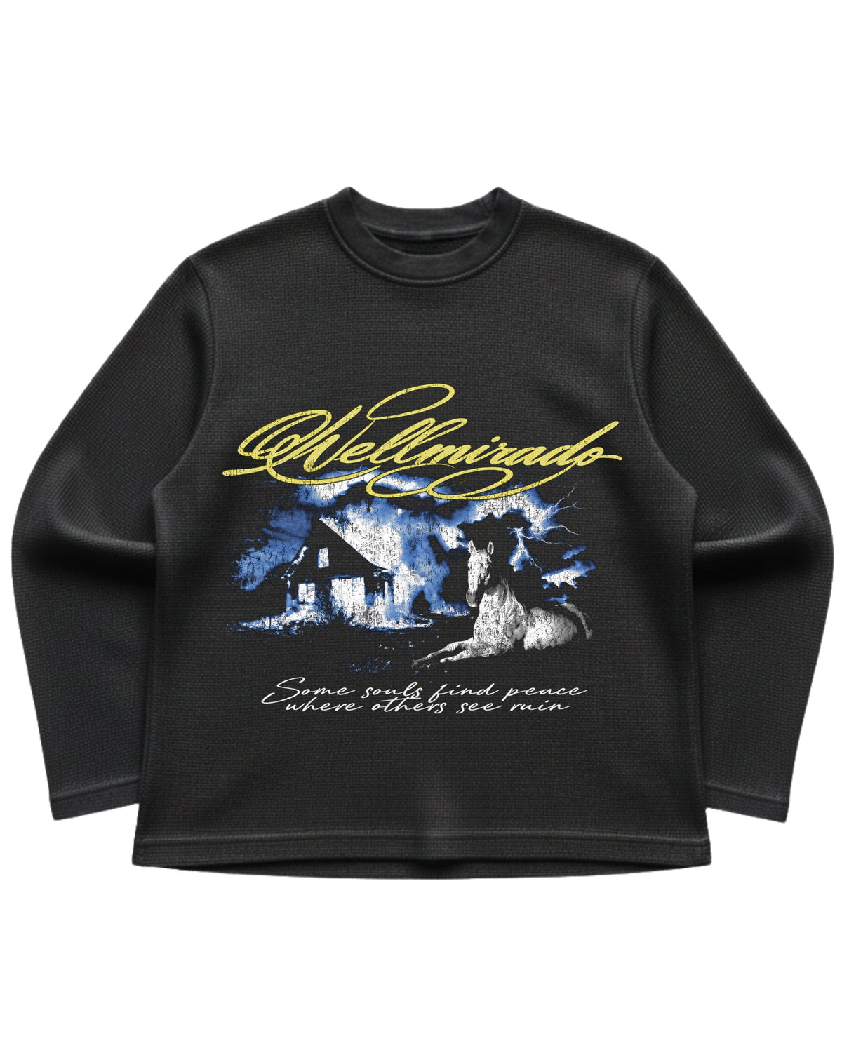 Black waffle knit oversized full-sleeve Front Design