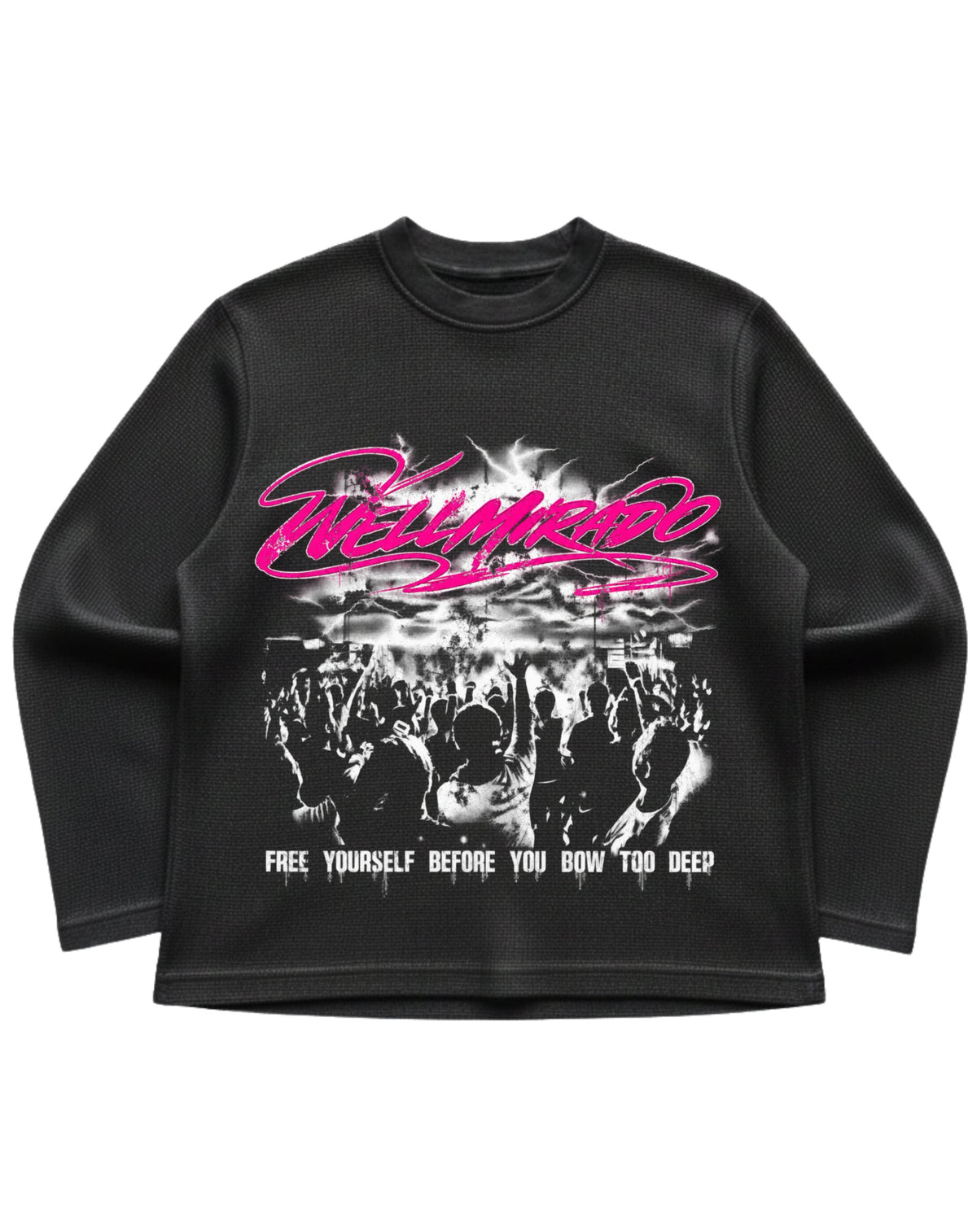 Black waffle knit oversized full-sleeve Front Design Main image